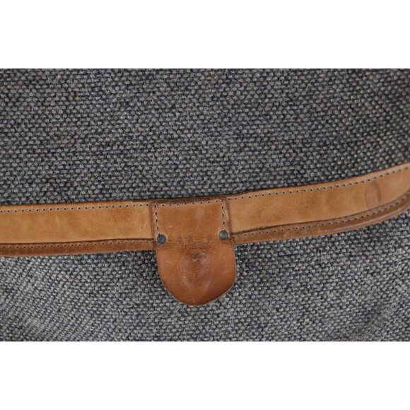 Vintage 70s 80s Streetwear Distressed Wool Tweed Leather Messenger Bag Briefcase - Picture 2 of 11